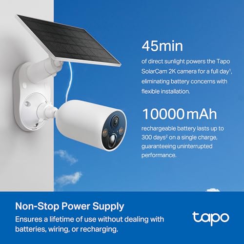 Image of TP-Link ๐ง๐ฎ๐ฝ๐ผ SolarCam 2K, Outdoor Battery Camera w /Solar Panel Base, Wireless Camera, 2K QHD, 150 Super-Wide FOV, Free Person /Vehicle /Pet Detection, SD /Cloud Storage, Starlight Color Night Vision