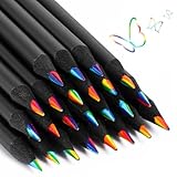 Kosonka 12 Pcs Rainbow Pencils with Sharpener, 7 Color in 1, Black Wooden, Art Supplies for Kids & Adults, Birthday Pencils