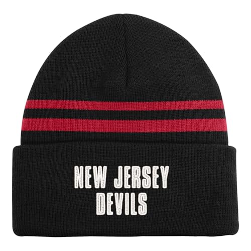 NHL Kids Youth 8-20 Official Cold Weather Striped Cuffed Knit Beanie Hat, New Jersey Devils, One Size - Image 2