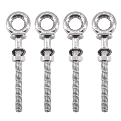Image of M8x80 Lifting Eye Bolts 316 Stainless Steel Heavy Duty Long Shank Eyebolts with Washer and Nut Pack of 4