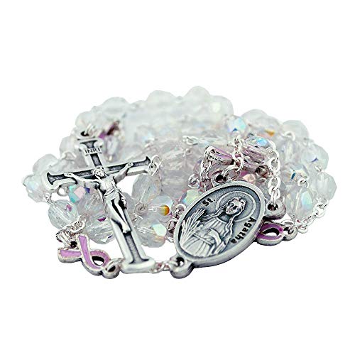 Venerare St. Agatha Rosary | Patron Saint of Breast Cancer | Pink Ribbon | Made in Italy