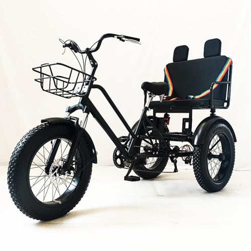 Bicicleta de carga de 3 ruedas con neumáticos anchos, triciclo para adultos de 7 velocidades con canasta y asiento trasero, bicicleta de montaña para ciclismo al aire libre y picnics de vacaciones.