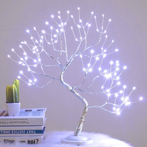 FuChsun Bonsai Tree Light 108 LED Artificial Tree Lamp, Battery and USB Operated (White Glow Silver Branch)