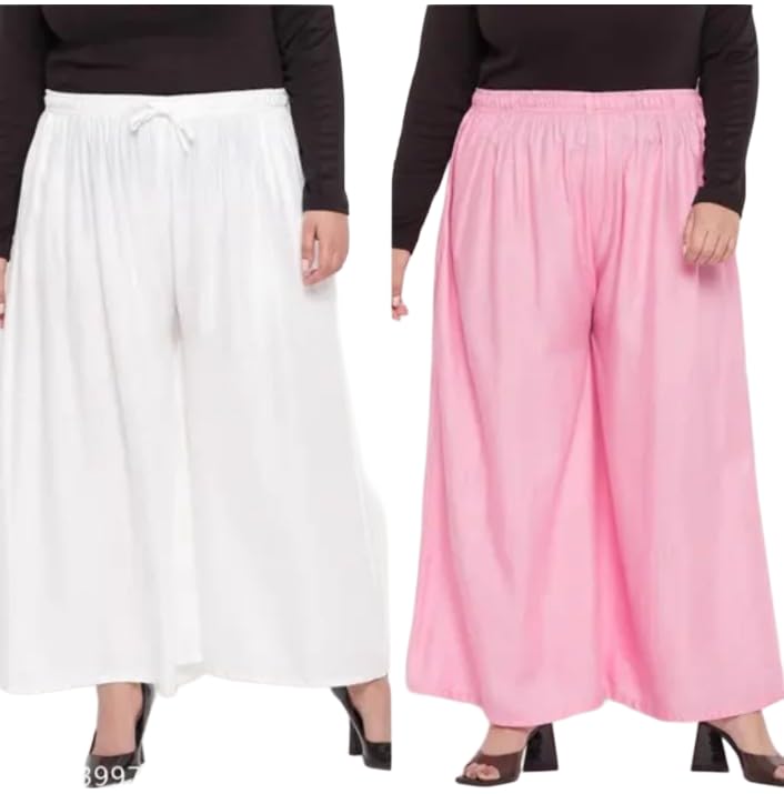 Image of Women's Jumbo Combo Palazzo | Extra Wide Leg Flared Ethnic Trousers | Pack of High Waist Relaxed Fit Palazzos for Women | Stylish Plain Solid Color Bottom Wear for Kurti & Tops | Jumbo Value Pack