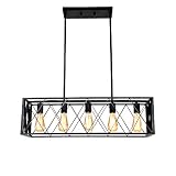 U/A Huaguang Farmhouse Dining Room Light Fixture 5-Light 30.3" Black Metal Island Light Rectangular