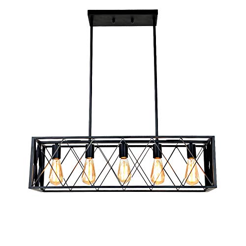 U/A Huaguang Farmhouse Dining Room Light Fixture 5-Light 30.3" Black Metal Island Light Rectangular Rustic Dining Room Light Fixture For Kitchen Table #TOP5
