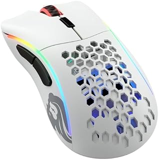 GLORIOUS Gaming Model D- (Små) Wireless – gamingmus, superlätt, 67 g, honungskakedesign, RGB, ergonomisk, laggfri 2,4 GHz-anslutning, upp Till 71 timmars batteritid – Matt VIT