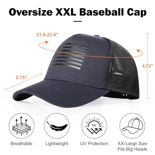 Image of Oversize XXL American Flag Trucker Hat | Big Heads, Adjustable Mesh Snapback, Baseball Cap, 3D Embossed Flag