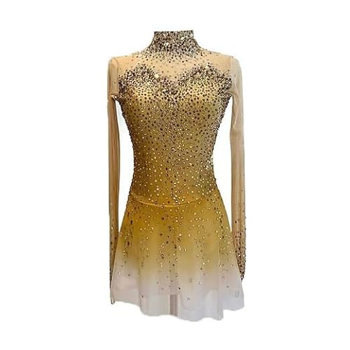 Nnnnydjy Women's Girls' Ice Skating Performance Dress Professional Figure Skating Competition Suit Handmade Gymnastics Wear,Yellow,M