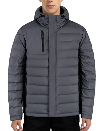 Image of Lesmart Men Down Jacket Puffer Winter Jacket with Hooded Packable Lightweight Windproof Insulated Warm Coat