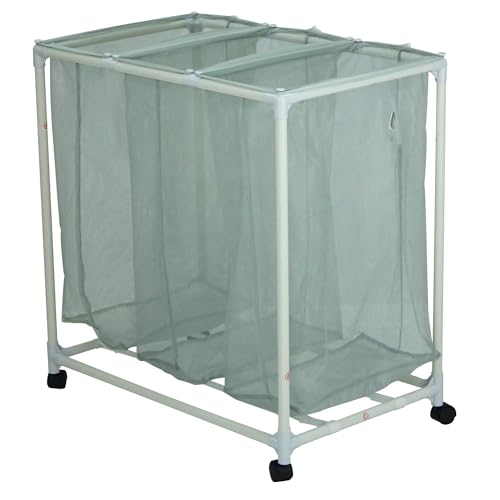 3-Bag Mesh Rolling Laundry Sorter Cart (Soft Silver), Easy Roll Casters, Space-Saving & Durable, Perfect for Bedroom & Laundry Room Easy-Sort Use