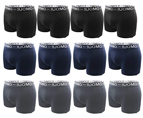 Poligono Calzoncillos bóxer para Hombre (Paquete de 12), Calzoncillos de algodón elástico, Colores Surtidos, Negro, Azul y Gris Cover