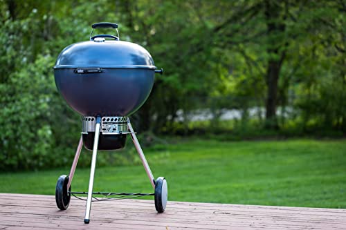 Image of Weber Master-Touch Charcoal Grill, 22-Inch, Slate Blue - Premium Outdoor BBQ Grill with Tuck-Away Lid Holder & One‑Touch Cleaning System, Porcelain‑Enameled Kettle