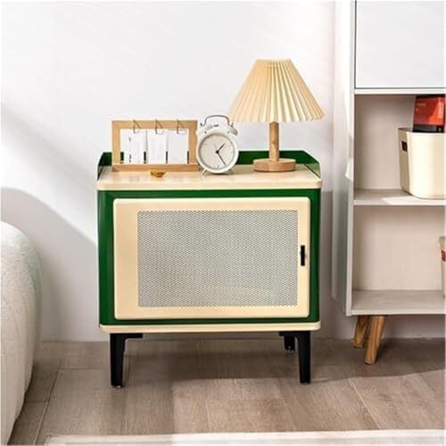 Vintage Bedside Table with Enclosed Storage - Small Space Nightstand for Living Room & Bedroom - Practical End Table (Rojo)