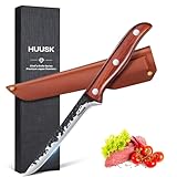 Huusk Boning Knife for Meat Cutting Deboning Butchering,Japanese Fillet Knives with Sheath,Brisket Trimming Knife,Full Tang Hand Forged Camping BBQ 5 Inch Gift for Dad
