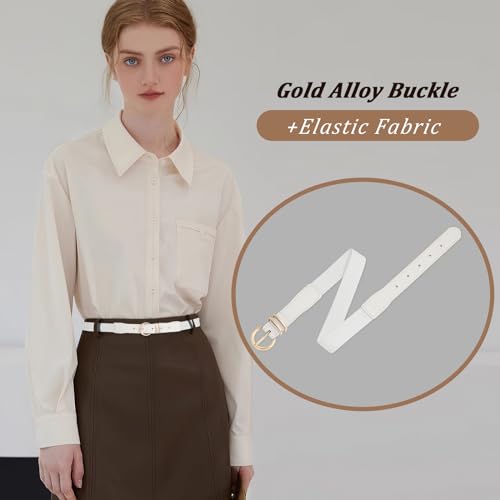 JASGOOD 3 Pack Women Skinny Elastic Waist Belt for Dress Ladies Thin Stretch Fashion Belt with Gold Buckle4