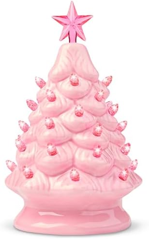 Joiedomi 7" Pink Ceramic Christmas Tree, Mini Prelit Tabletop Chr...