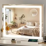 FENNIO 23' x 18' Vanity Mirror with Lights，LED Makeup Mirror，Hollywood Mirror with 3 Color Modes & Adjustable Brightness，Vanity Mirror Square White