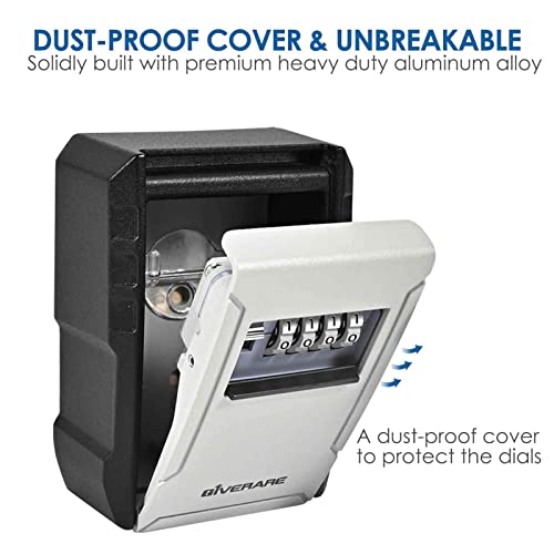 Key Lock Box, Wall Mount 4 Digits Combination Lockbox, Waterproof Outdoor Key Hider, Resettable Safe Security Password Box For House, Garage, Garden With Mounting Kit & Dust-Proof Cover-By Giverare #TOP4