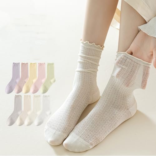 Pile of socks for girls in summer, mesh breathable, lightweight, boneless, ear edge, loose candy color, medium tube simple cotton socks3