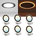 Amico 6 Pack Black 6 Inch 5CCT LED Recessed Ceiling Light with Night Light, 2700K/3000K/3500K/4000K/5000K Selectable Ultra-Thin Lighting, 12W=110W, 1100LM, Dimmable Canless Wafer Downlight - ETL&FCC