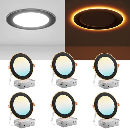 Amico 6 Pack 6 Inch Black 5CCT LED Recessed Ceiling Light with Night Light