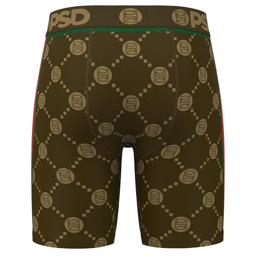 PSD Mens Boxer Briefs - Emblem Lux Brown, 7 Inch Inseam, Moisture-Wicking, 4-Way Stretch, Boxer Briefs for Men Pack4