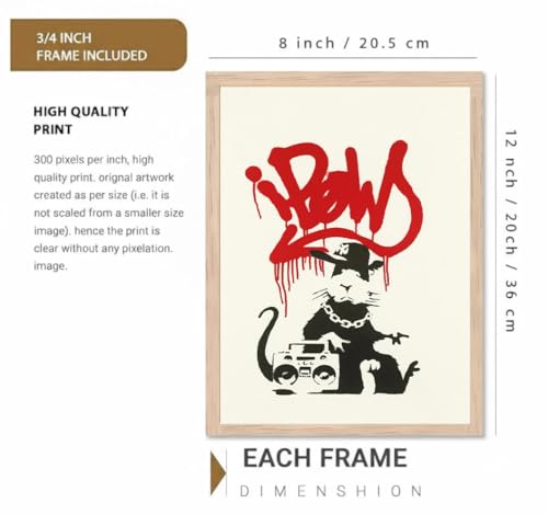 Image of BLINKART Basqiat Aesthetic Modern Art Walls With Frame | Natural Wood Texture | Living Room Bedroom Office Wall Decoration | Poster Home Decor Frames Wall Bedroom | 12x8 Inches (D498)