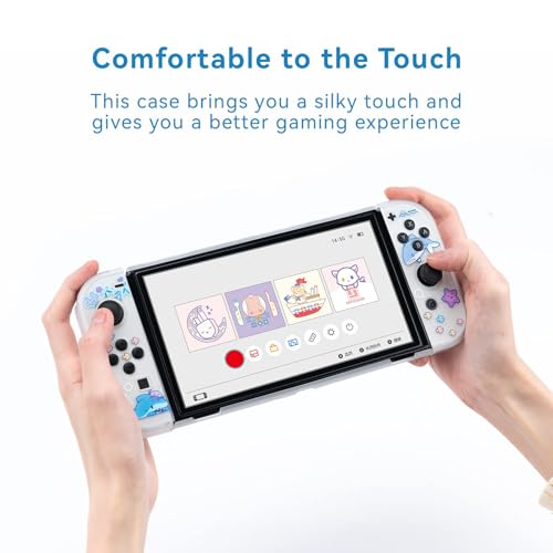 GeekShare Protective Case Slim Cover Case Compatible with Nintendo Switch OLED Console and Joy Con, Shock-Absorption and Anti-Scratch Cover Skin for Switch OLED 2021- Shark Party (Clear) - Image 4