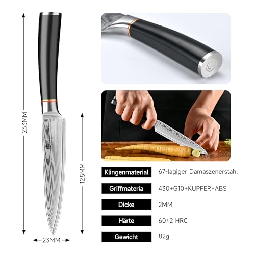 Sunnecko Damast Allzweckmesser 13CM, Rostfrei Damastmesser – Ansicht 2