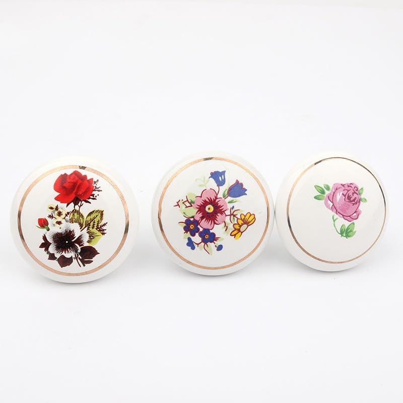Hand Painted Flowers Ceramics Handles Cupboard Door Pulls Furniture Handle Drawer Pulls Home Hardware Accessories - (Color: A5, Size: 38x28mm)