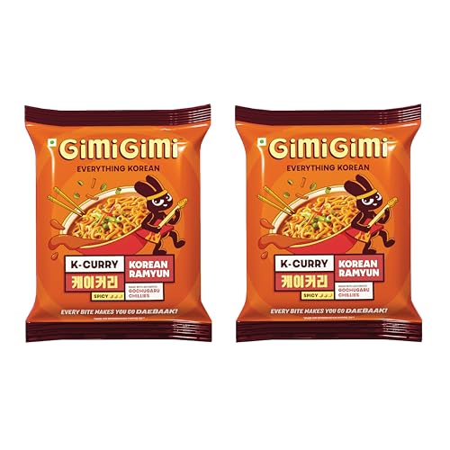Image of GIMI GIMI - K-Curry (Pack of 2), 125g each | Veg Korean Ramyun | Authentic Gochugaru Chillies | Thick & Bouncy Noodles