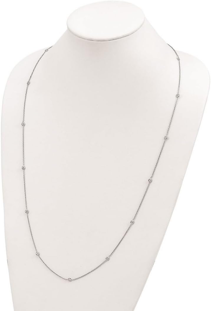JewelryWeb 925 Sterling Silver Rhodium Plated Cubic Zirconia 15-station Necklace 32 Inch 4mm Wide Pendant Necklace for Women - Image 2