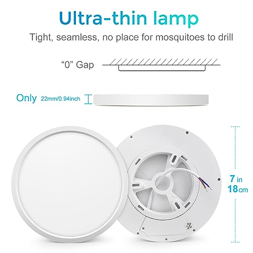 LightingWill 7 Inch LED Flush Mount Ceiling Light Fixture, 6000K Cool White, 1500LM, 12W, Flat Modern Round Lighting Fixture, 120W Equivalent White Ceiling Lamp for Kitchens, Bedrooms.etc.