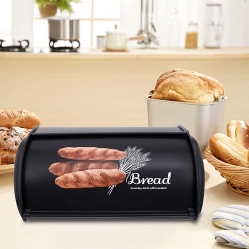 Boîte à pain noire en métal Uonlytech | Rangement stable rétro pour cuisine - 8