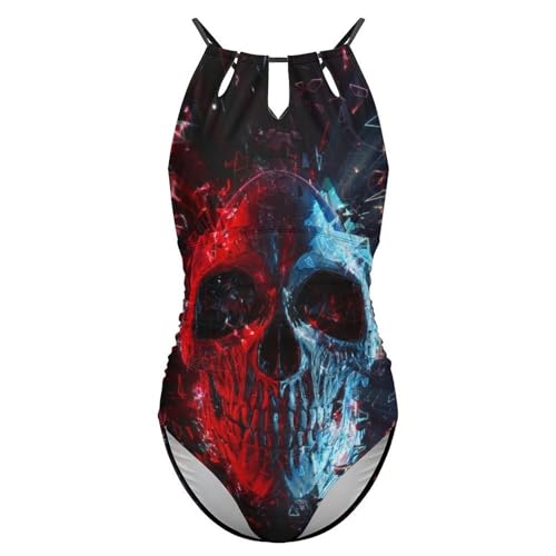Monokini une pièce masquant les imperfections grâce au motif crâne rouge