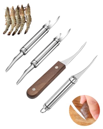 MOPZIJA 4PCS Shrimp Line Knife,Crevettes Couteau,éPlucheur De Crevettes,Outil D'éPluchage D'éPlucheur De Crevettes En Acier Inoxydable,Machine D'éPluchage De Crevettes,Outil De Nettoyage De Crevettes