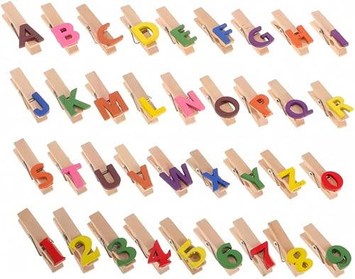 Wooden Clothespins with Colorful Letters and Numbers