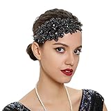 SLSHJY Rhinestone Headband 1920s Great Gatsby Vintage Headpiece Flapper Headband Bride Wedding Hair Accessories for Women (Black-4)