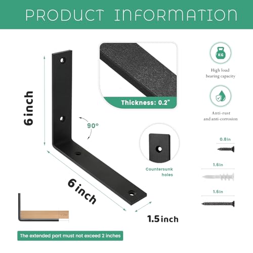 Shelf Brackets 8 Inch Wall L Brackets 8PCS Heavy Duty for Shelves Metal White Rustic Industrial Brackets for DIY Opening Shelves Project Hardware Included by WINKER - Used condition - Image 2