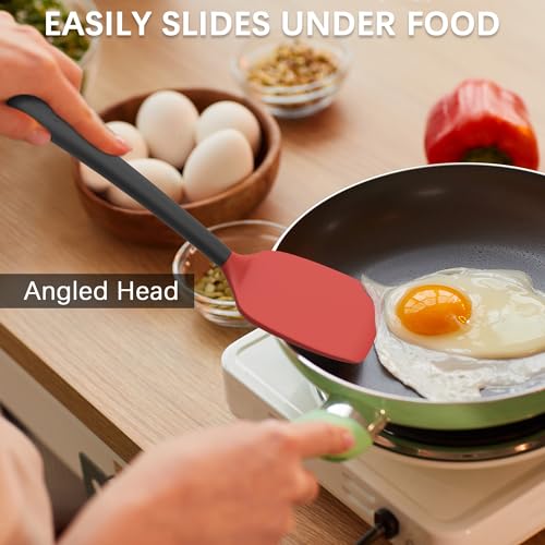 Image of Coukre 3 Pack Silicone Spatula Set, Heat Resistant to 500F, BPA-Free | Fish Spatula, Solid & Slotted Turners, Dishwasher Safe, Spatula Set for Eggs, Pancakes, Fish & Burgers, RedBlack