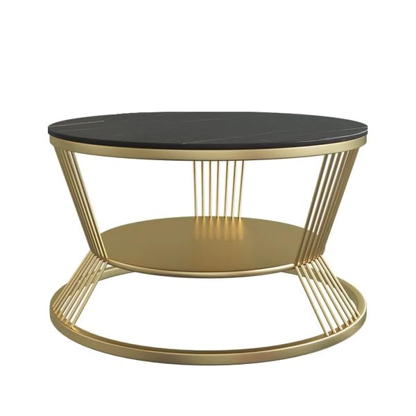 Image of EDEUEQUE Modern Coffee Table Round Simple Tables with Storage Shelf with 1-Tier Storage Shelves, Metal Center Table Minimalist Cocktail Tea Table for Living Room, Office (Golden Black)