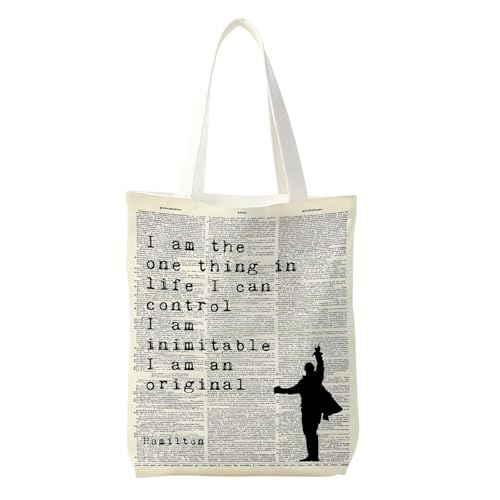 Joalpysm Reusable Bag Hamilton Tote Bag Double-Sided Printing Handbag Practical Canvas Bag Shopping Bags Hamilton Merch with Musical Quotes Canvas Tote Bags for Women Musical Lovers