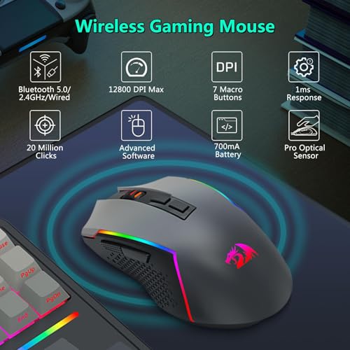 Image of Redragon Wireless Mechanical Keyboard and Mouse Combo, Bluetooth /2.4Ghz /USB-C Wired, RGB Backlit, TKL Creamy Gaming Keyboard with Hot Swappable Linear Switches + 12400 DPI Gamer Mouse