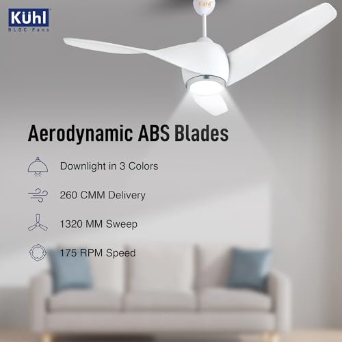 Image of KUHL Twist L3 1320 mm 65% Power Saving BLDC Ceiling Fan | BEE 5 Star Rated & ISI Marked | High Air Flow|5Year Warranty on Motor By Brand | Free Installation | IoT - Operate via Mobile & Alexa | White