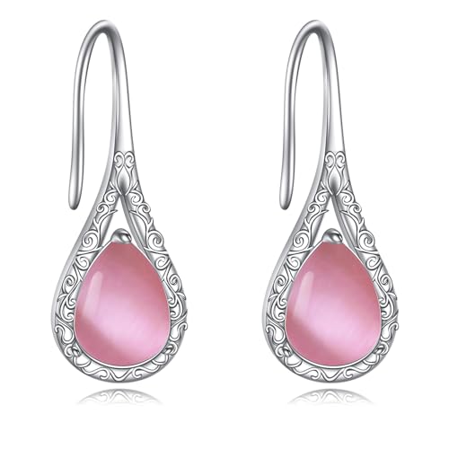 Dangle Drop Earrings Sterling Silver Pink Opal Earrings Pull Thro...
