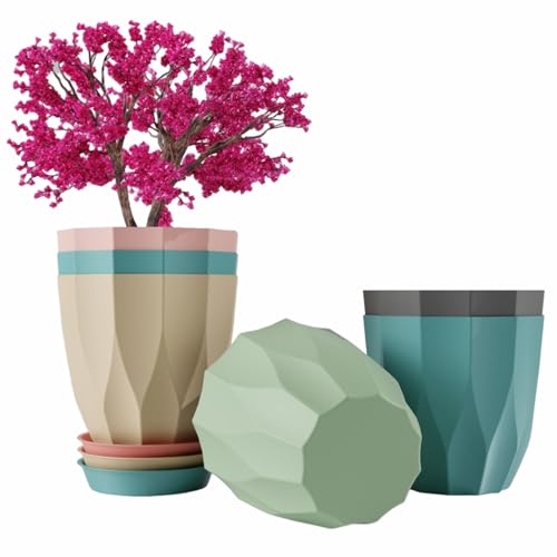 Image of JD FRESH 5 Pack Plastic ARO Flower Pots with Drainage & Bottom Tray /Lightweight, UV & Weather Resistant /6 Inch Planters for Indoor /Outdoor /Home /Balcony /Terrace /Garden Plant Pots (Multicolour)