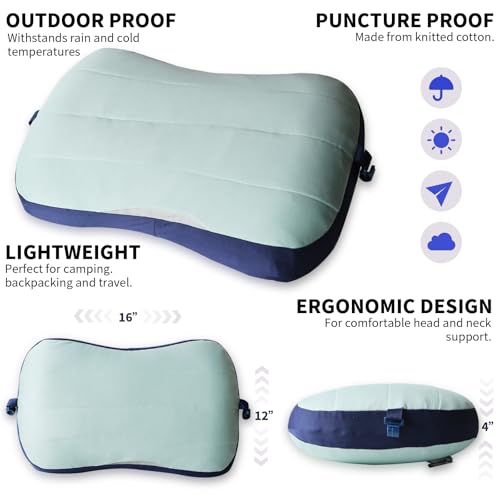Almohada Inflable de Camping 60 cm Verde Ligera miniatura 4
