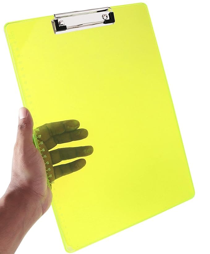 Image of Cubic Umi Fluorescent Green Semi Transparent Acrylic Clipboard Exam - A4 Size Writing Pad with Strong Metal Clip for Students & Office Use