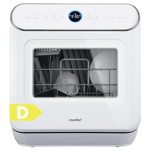 COMFEE CDWMT305WD Mini Lave-vaisselle de Table Compact, 3 Couverts, 7 Programmes, Commande Tactile, Écran LED, 72°C Lavage Hygiénique, 24h Démarrage Différé, Ouverture Automatique, blanc